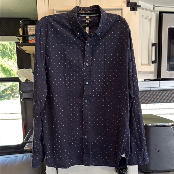 Denim & Flower  Men's Navy Blue Polka Dot Shirt - Picture 1 of 6